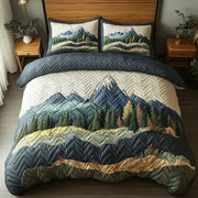 Woodland Retreat Quilted Bedding Set Frosted Woodland Landscape Theme Nature Gift Ideas - Bancroftclothings