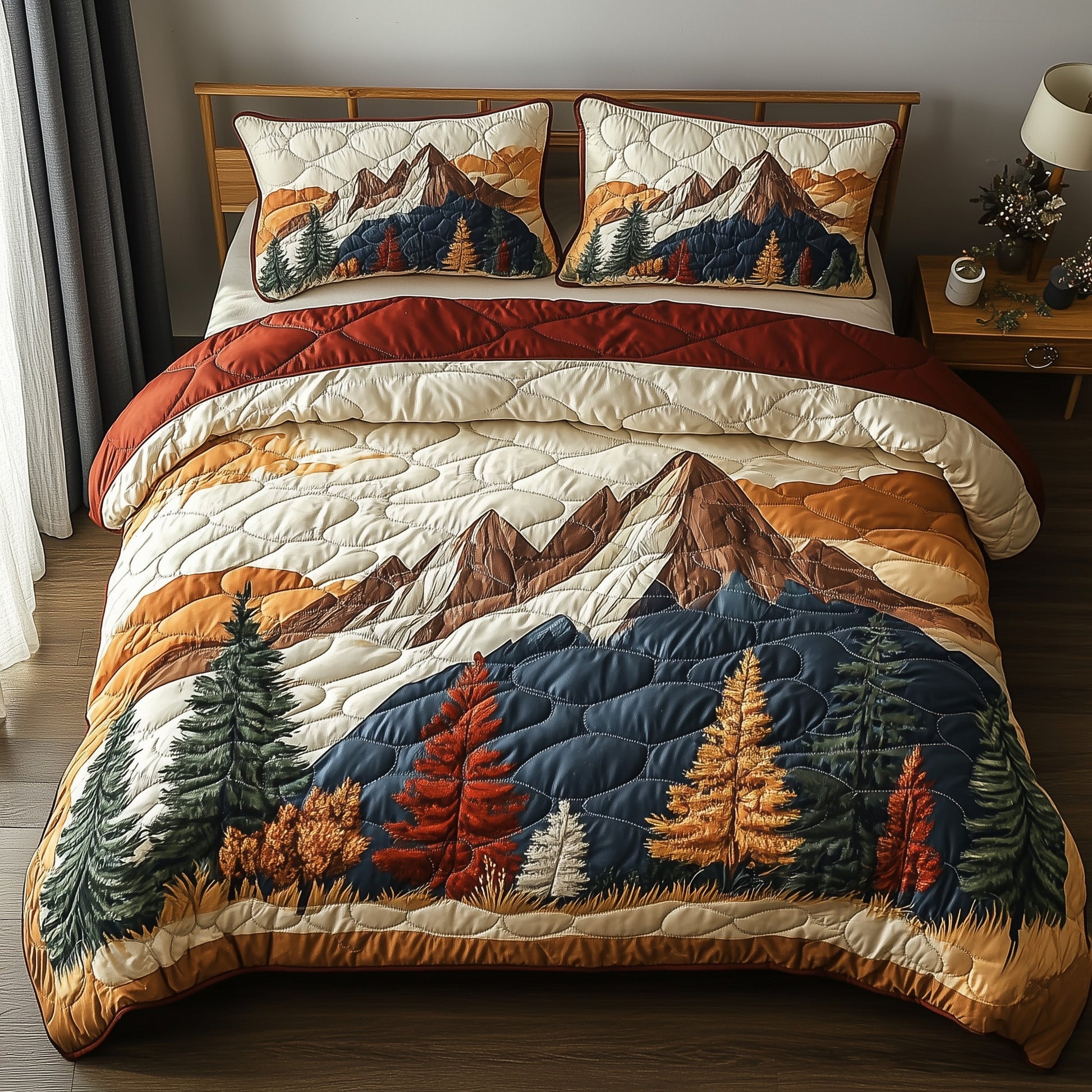 Woodland Retreat Quilted Bedding Set Majestic Pinecone Forest Illustration Nature Gift Ideas - Bancroftclothings