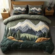 Woodland Retreat Quilted Bedding Set Majestic Pinecone Forest Illustration Nature Presents - Bancroftclothings