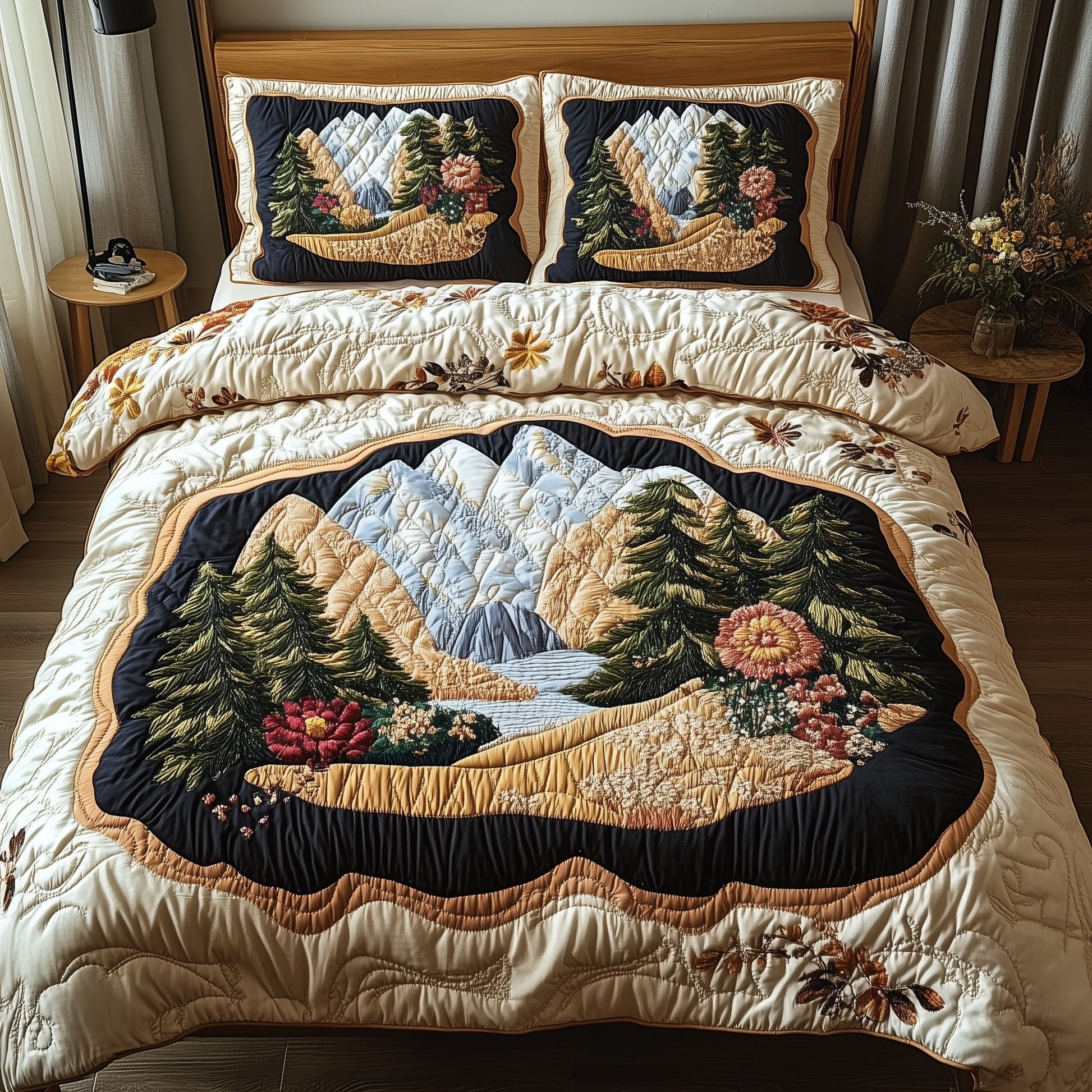 Woodland Retreat Quilted Bedding Set Majestic Woodland Scene Best Nature Theme Gifts - Bancroftclothings
