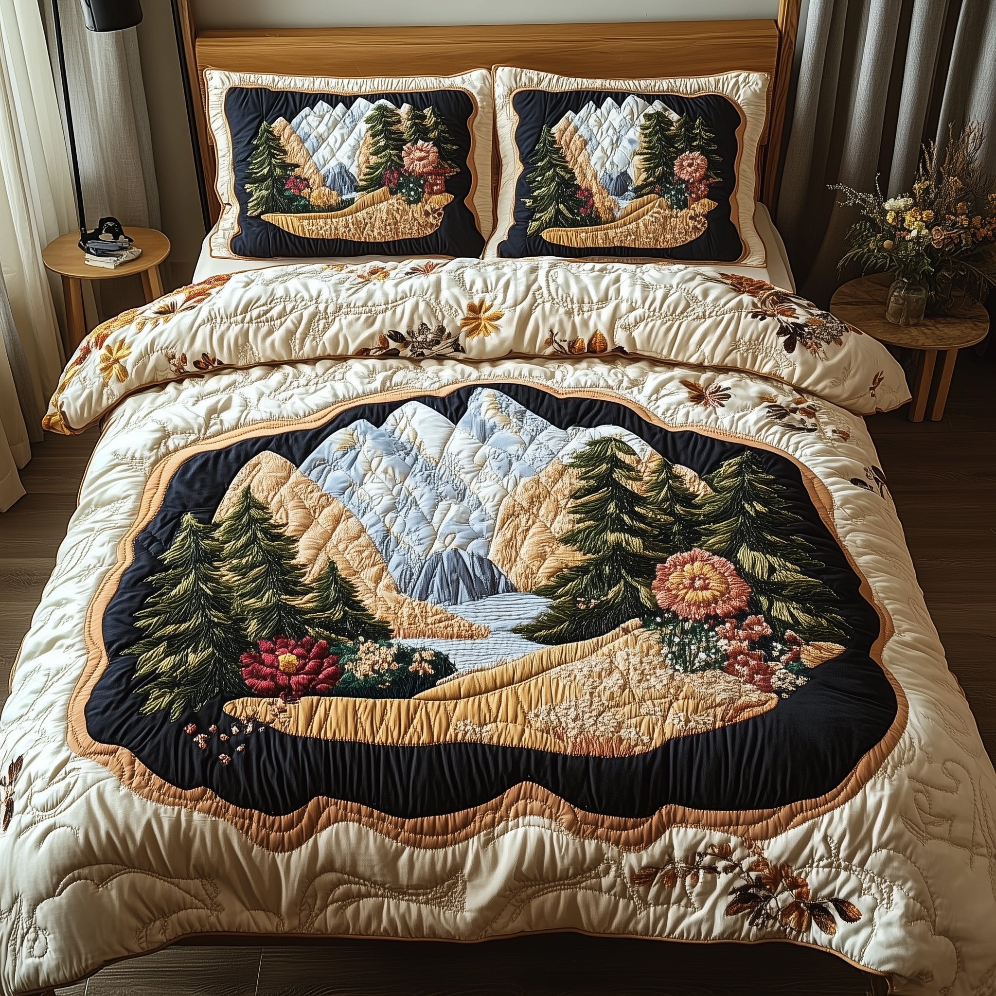 Woodland Retreat Quilted Bedding Set Majestic Woodland Scene Best Nature Theme Gifts - Bancroftclothings