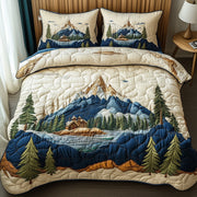 Woodland Retreat Quilted Bedding Set Snowy Forest Scene Best Nature Theme Gifts - Bancroftclothings