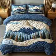 Woodland Retreat Quilted Bedding Set Snowy Pine Forest Illustration Nature Gift Ideas - Bancroftclothings