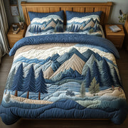 Woodland Retreat Quilted Bedding Set Snowy Pine Forest Illustration Winter Nature Gift Ideas - Bancroftclothings
