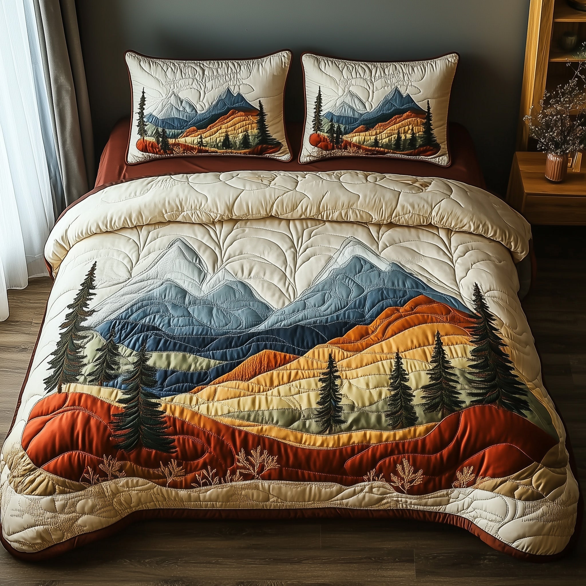 Woodland Retreat Quilted Bedding Set Tranquil Forest Decor Cool Nature Theme Gifts - Bancroftclothings