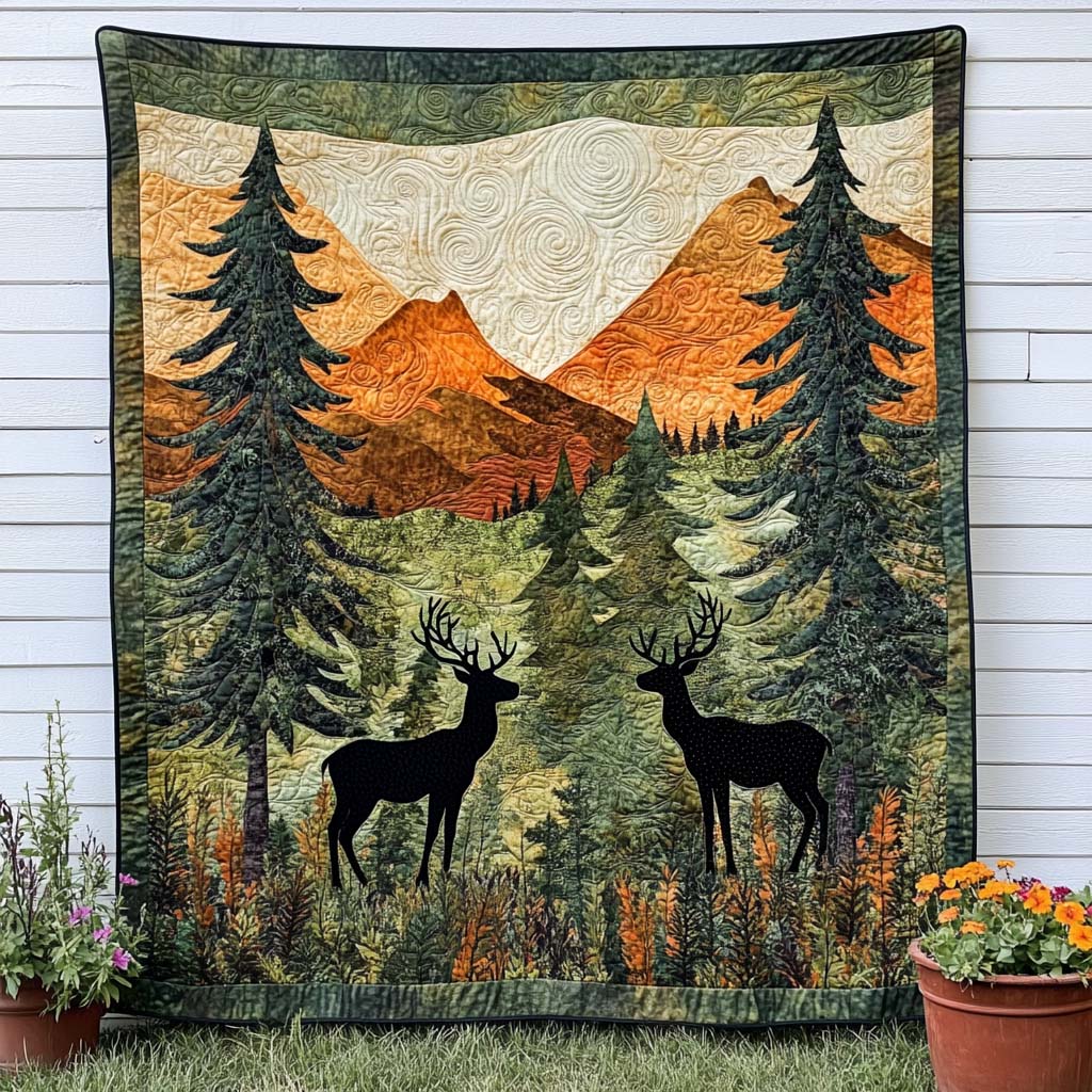 Woodland Whisper Quilted Blanket Christmas Bedroom Decor Deer Gifts For Him - Bancroftclothings