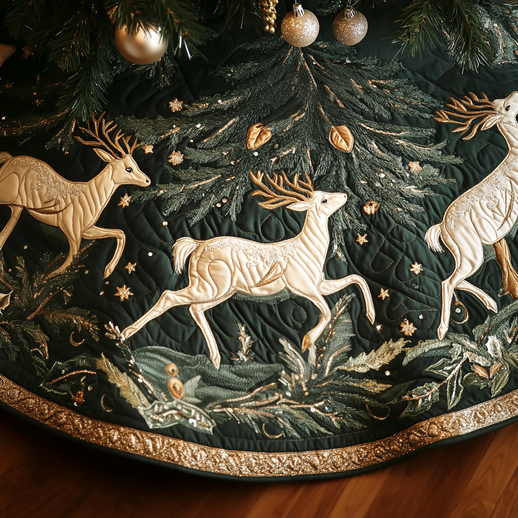 Woodland Wonder Quilted Christmas Tree Skirt Popular Gift Merch for Christmas Enthusiasts - Bancroftclothings