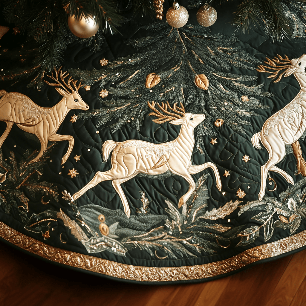 Woodland Wonder Quilted Christmas Tree Skirt Popular Gift Merch for Christmas Enthusiasts - Bancroftclothings