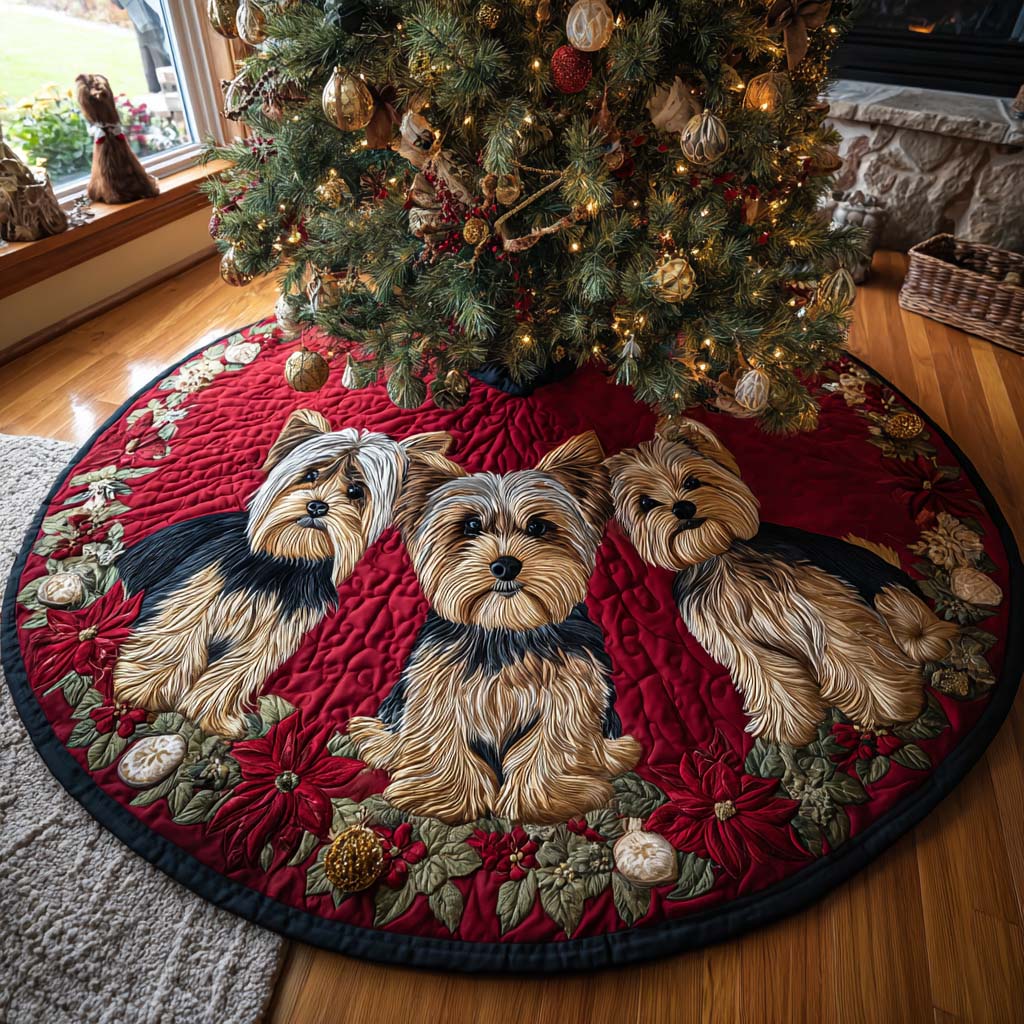 Yorkie Magic Quilted Christmas Tree Skirt Magical Christmas Tree Skirt to Impress Guests - Bancroftclothings