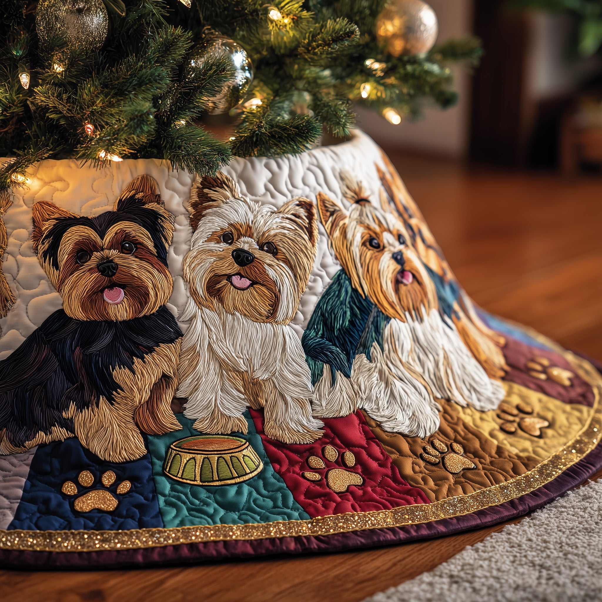 Yorkshire Terrier Quilted Tree Skirt Joyful Home Merch Collection - Bancroftclothings