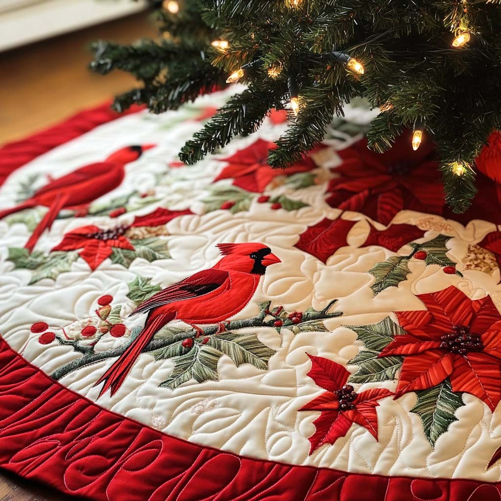 Yuletide Chorus Christmas Quilted Tree Skirt Cozy Holiday Tree Skirt to Brighten Your Home - Bancroftclothings