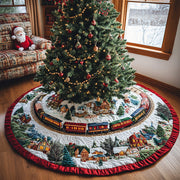 Yuletide Engine Quilted Christmas Tree Skirt Unique Holiday Gift Merch for Family Homes - Bancroftclothings