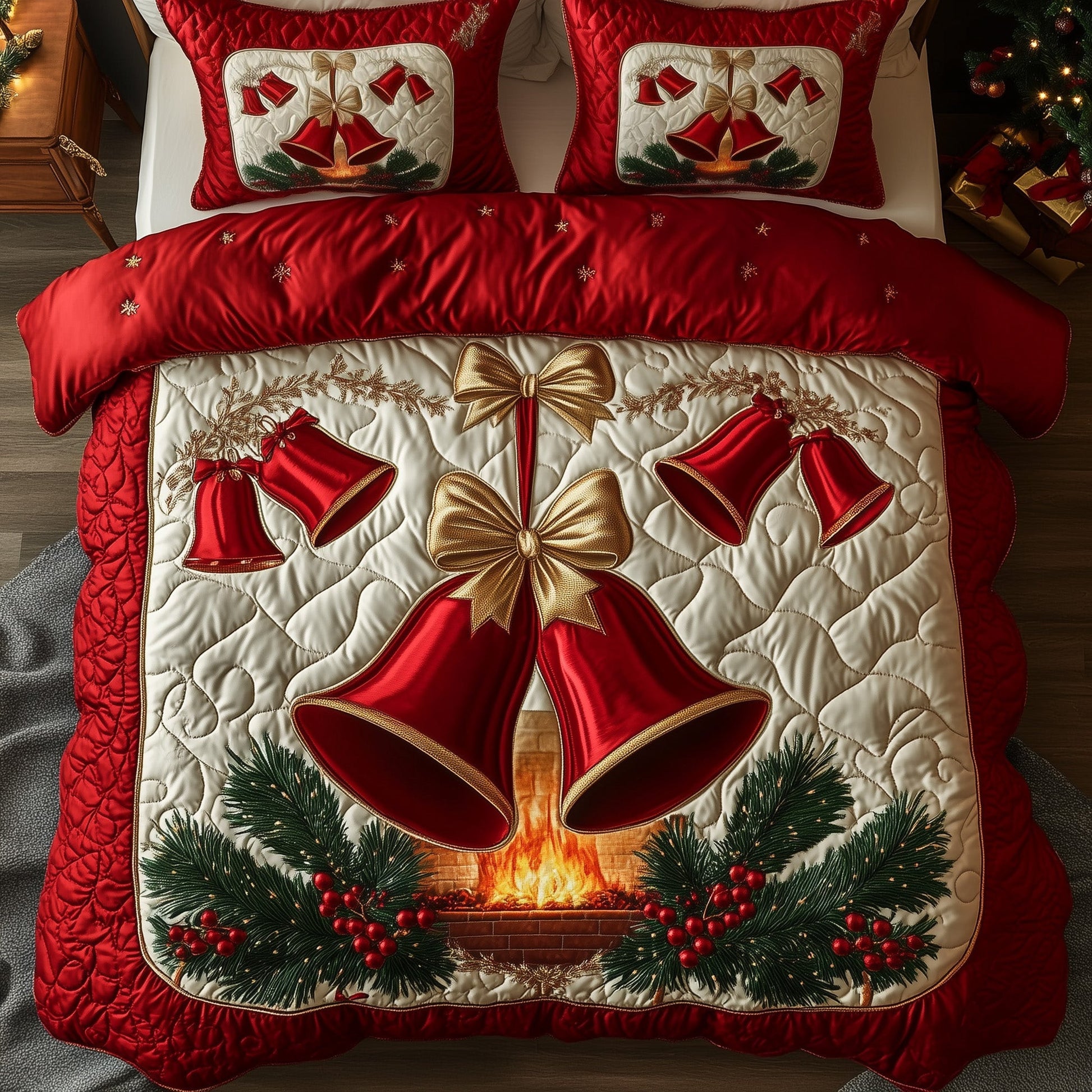Yuletide Melody Quilted Bedding Set Cozy Winter Bedding Christmas Bedroom Decor Gifts - Bancroftclothings