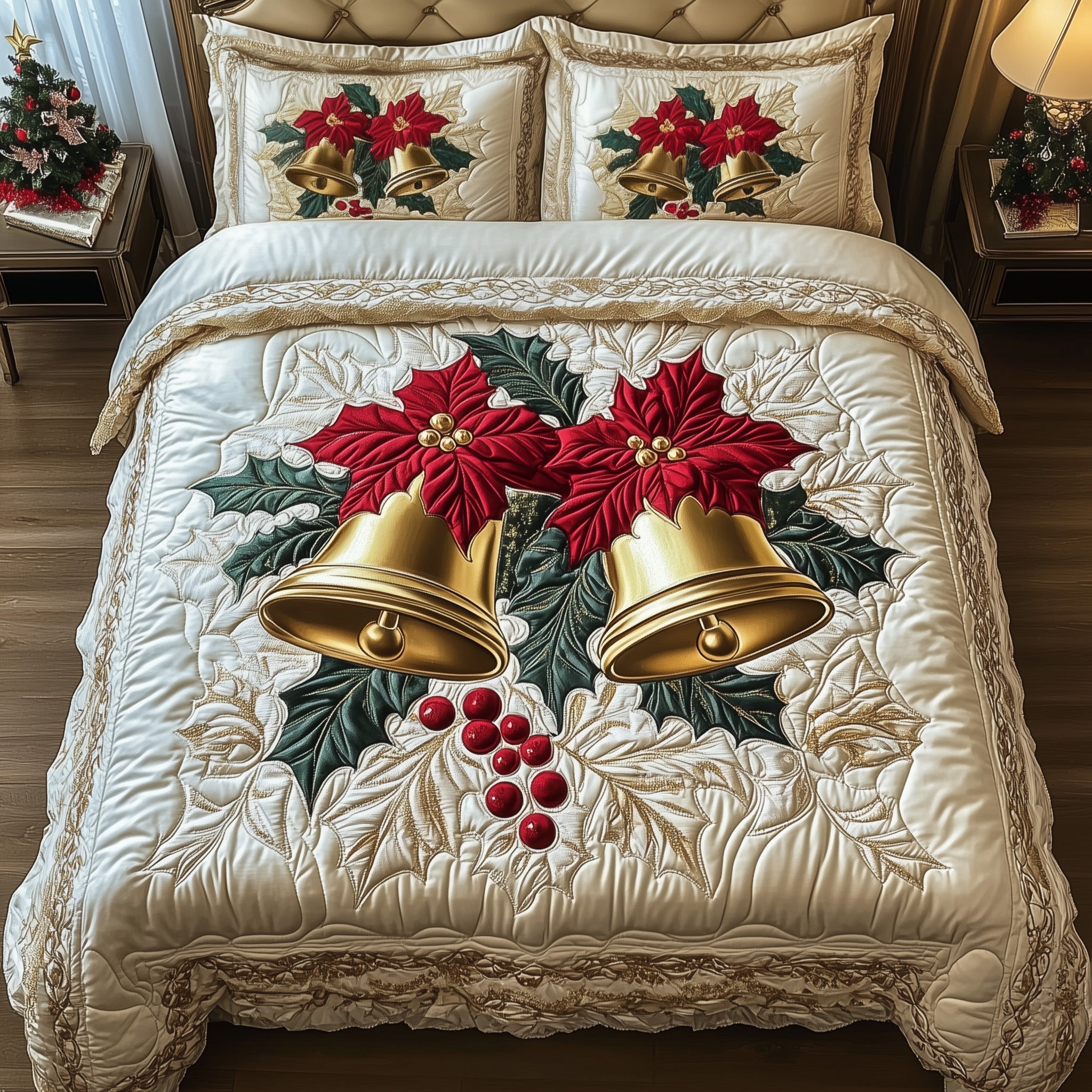 Yuletide Melody Quilted Bedding Set Cozy Winter Bedding Merry Christmas Home Bedroom Decor - Bancroftclothings