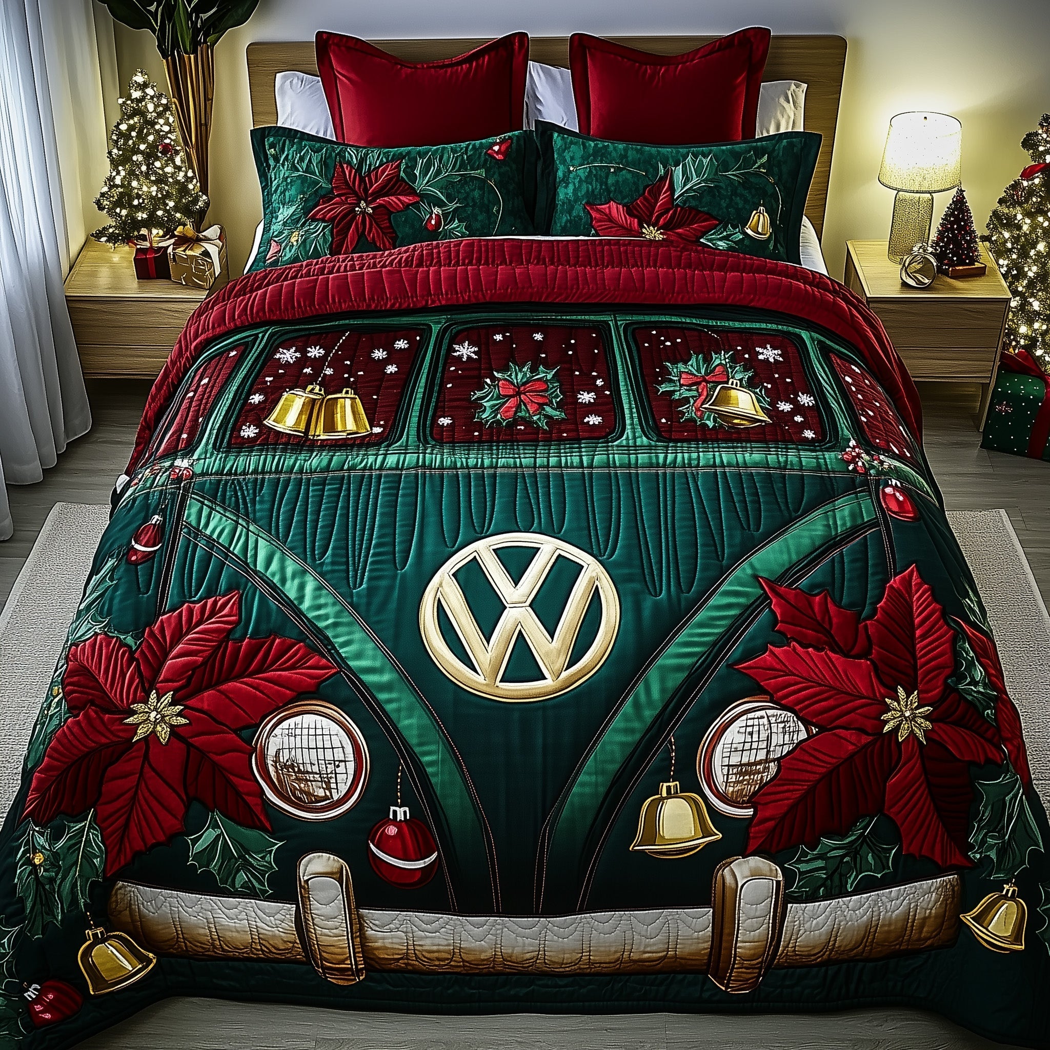 Yuletide Van Quilted Bedding Set Cozy Xmas Home Decoration Christmas Bedding Gifts - Bancroftclothings